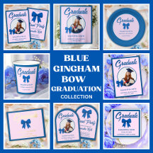 Blue Gingham Bow Graduation Party Collection