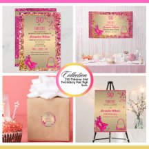 50 & Fabulous Gold Hot Pink Glittery  Birthday 