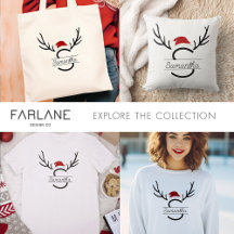 Modern Santa Monogram Reindeer Antlers Custom Name