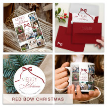 Elegant red bow Merry Christmas holiday collection