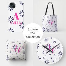 Monogram Blue and white floral pattern