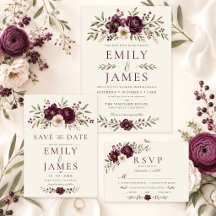 Elegant Plum Olive Botanical Wedding Collection