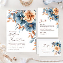 Dusty Blue Terracotta Elegant Wedding Invitations