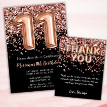 Rose Gold Black 11th Birthday Party