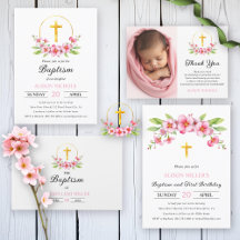 Pink florals and gold cross Baptism collection