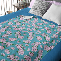 cherry blossom on blue watercolor home decor