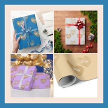 Personalized Twice Golden Hearts Wedding Gift Wrap