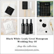 Black White Leafy Crest Monogram Wedding Day Of
