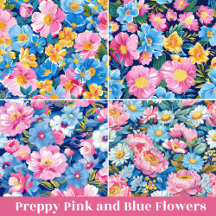 Watercolor Pink and Blue Preppy Flowers Wedding