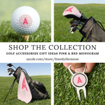 Pink Red Monogram Golf Accessories Gift Ideas