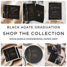 Black Gold Agate Script Dark 18th Birthday Party