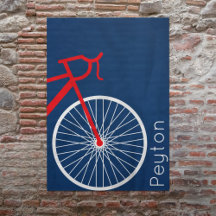 Red and White Bicycle on Blue Background