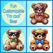 I'm Cool Teddy Bear with Bow Customizable