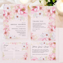 Pink Watercolor Floral Gold Glitter Bridal Shower