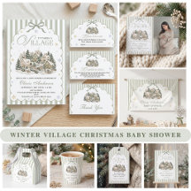 Sage Green Winter Village Christmas Baby Shower