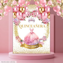 Quinceanera Pink Gold Glitter Backdrops 06BD 