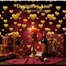 Elegant Golden Hearts & Crimson Smoke Pattern