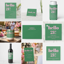 Bright Modern Retro Pink Green 21st Birthday Party