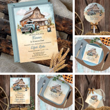 Boy Cute Little Farmer Birthday Invitations
