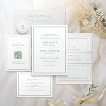 Elegant borders sage green minimalist wedding
