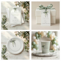 Sage Green Bow Gingham Baby Shower Collection