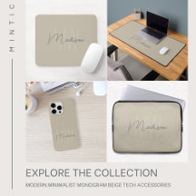 Modern Minimalist Monogram Beige Tech Accessories
