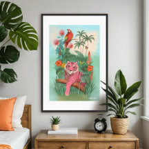 Pink Tiger and Parrot Tropical Jungle