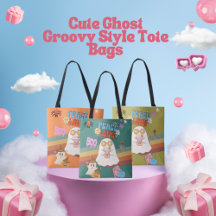 Groovy Cute Ghost Halloween Style Tote Bag