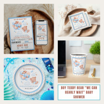 Boy Teddy Bear “We Can Bearly Wait” Baby Shower 