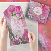 Coral, Grass & Peony-pink Blooms & Flamingos