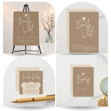 Beige Minimalist simple modern bear Baby Shower