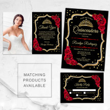 Black Red Gold Elegant Quinceanera