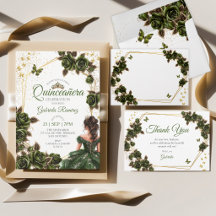 Emerald Green Golden Roses Butterflies Quinceañera