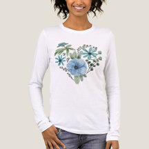 Watercolor Blue and Green Floral Heart