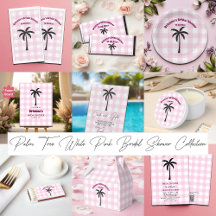 Palm Tree White Pink Checkered Bridal Shower 