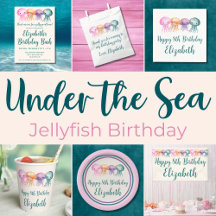 Cute Watercolor Jellyfish Under the Sea Birthday