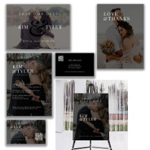 Moody black simple typography wedding suite