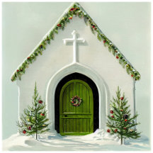 Vintage Snow Covered Church at Christmas