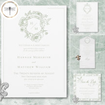Elegant Green Chinoiserie Bird & Crest Wedding