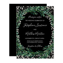 Watercolor Greenery & Florets Black Wedding
