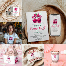 Watercolor Coquette Cherry 1st Birthday Party 