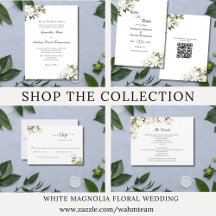 White Magnolia Floral Wedding Invitation Suite