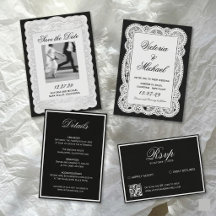 Vintage Black & White Paper Lace Wedding Suite