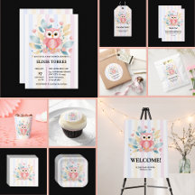 Cute Pink Owl Pastel Floral Baby Shower