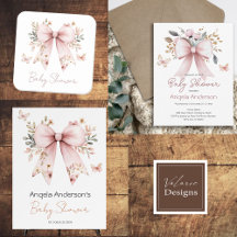 Pink Floral Butterflies Coquette Bow Baby Shower