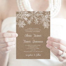 White & Kraft Snowflakes Winter Wedding Invites
