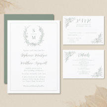 Sage Green Elegant Botanical Monogram Wedding