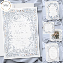 Medieval Fantasy Frame Blue Gold Etching Wedding