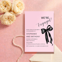Coquette Bow Black and Blush Pink Engagement Party