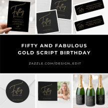 Fifty and Fabulous Gold Script Birthday